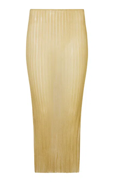 Conner Ives Metallic Mesh Knit Midi Skirt In Gold