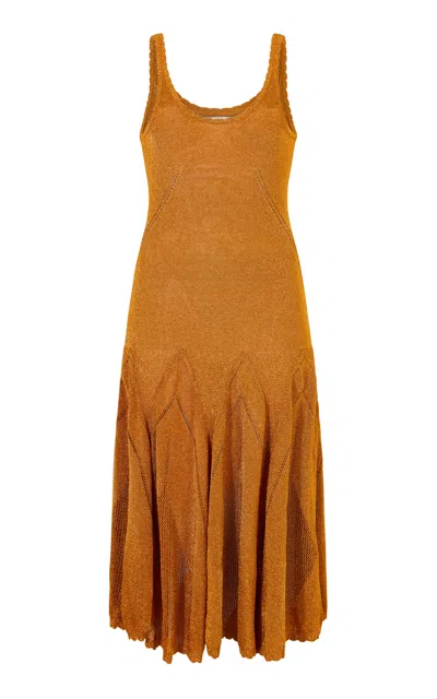 Conner Ives Metallic Tank Knit Midi Dress In Orange