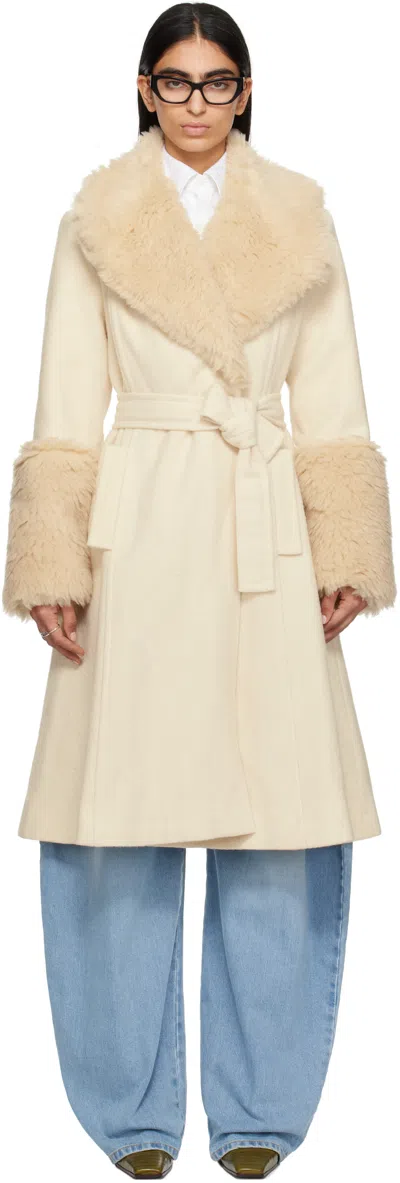 Conner Ives Off-white Reconstituted Faux Fur Military Blanket Coat In Off White