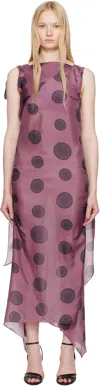 Conner Ives Pink & Black Silk Polka Dot Bias Maxi Dress