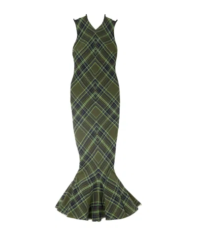 Conner Ives Plaid Cotton-blend Midi Skirt In Green