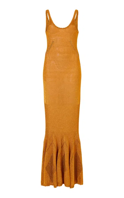 Conner Ives Pleated Knit Gown In Orange