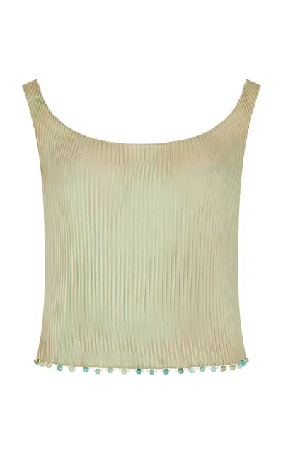 Conner Ives Pleated Knit Tank Top In Green