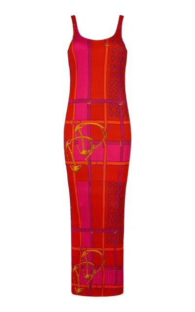 Conner Ives Pleated Scarf Jersey Maxi Dress In Red