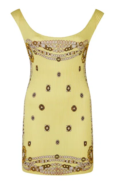 Conner Ives Pleated Scarf Twill Mini Dress In Yellow