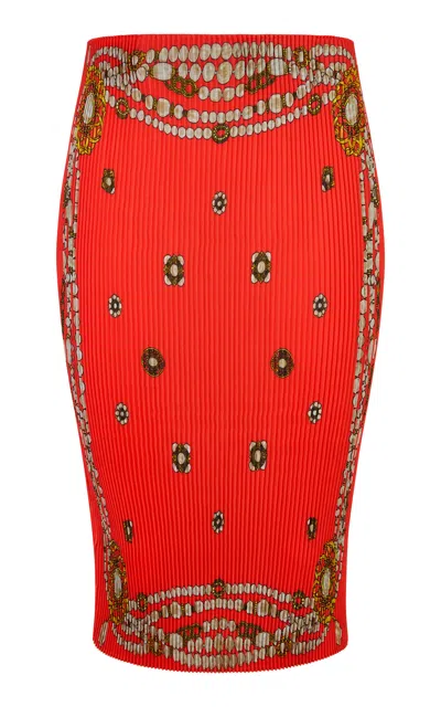 Conner Ives Pleated Twill Midi Skirt In Red