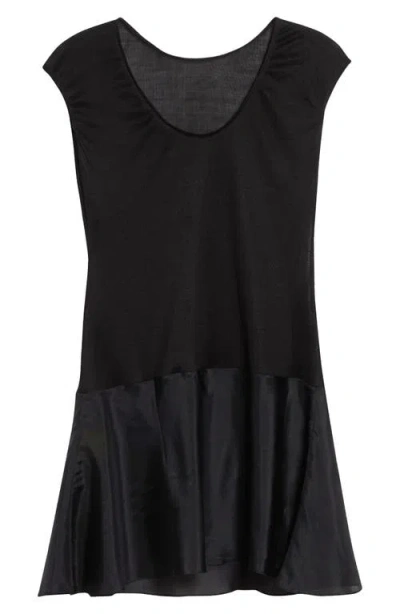 Conner Ives Plum Sykes Mixed Media Silk Minidress In Black