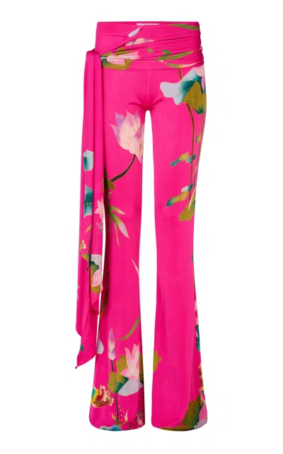 Conner Ives Printed Jersey Flared-leg Pants In Pink