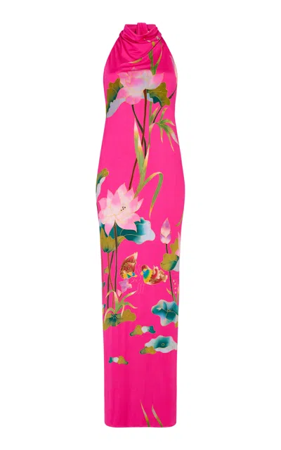 Conner Ives Printed Jersey Maxi Dress In Pink