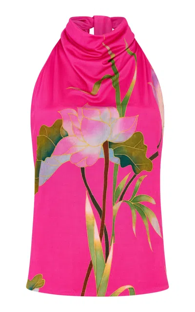 Conner Ives Printed Jersey Top In Pink