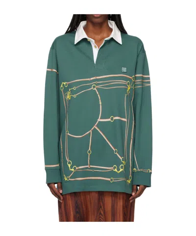 Conner Ives Printed Rugby Polo Shirt In Green