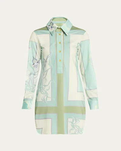 Conner Ives Printed Spandex Tunic Mini Dress In Green Floral Print |  ModeSens