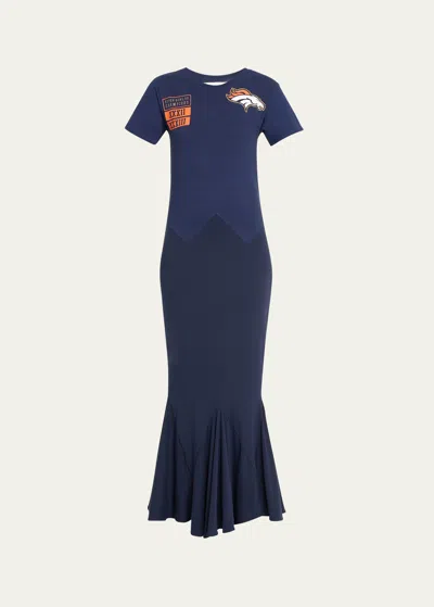 Conner Ives Reconstituted Jersey 30's Slip Maxi T-shirt Dress In Blue