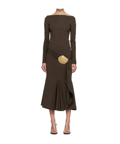 Conner Ives Recycled Spandex Shell Belt Dress In Brown
