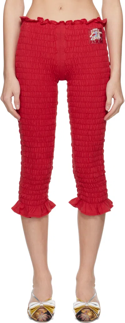Conner Ives Red Shirred Capri Trousers