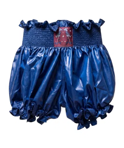 Conner Ives Ruffled Lantern Shorts In Blue