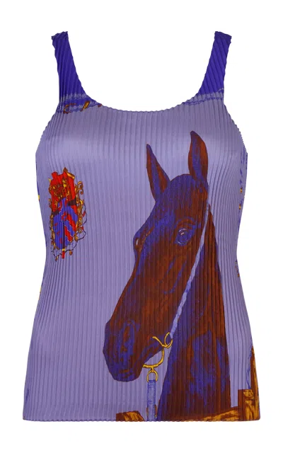 Conner Ives Scarf Pleated Twill Tank Top In Multi