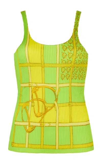 Conner Ives Scarf Pleated Twill Tank Top In Green
