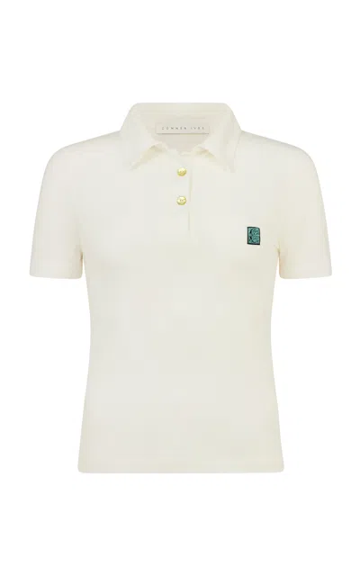 Conner Ives Sheer Knit Polo In White