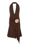Conner Ives Shell Sash Halter Midi Dress In Brown