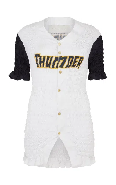 Conner Ives Shirred Baseball Jersey In White