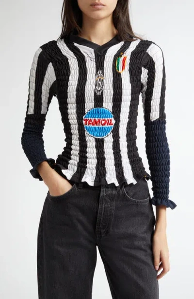 Conner Ives Shirred Football Jersey In Blue Multicolour