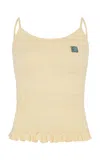 Conner Ives Shirred Knit Cotton-blend Cami In Black