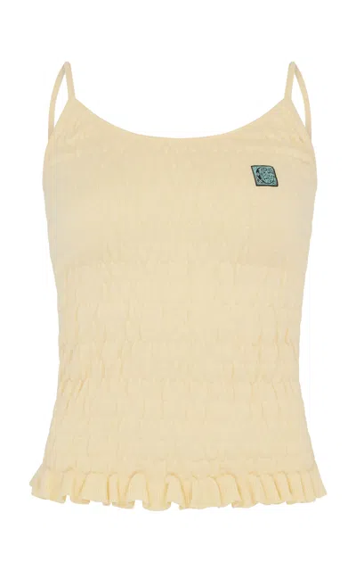 Conner Ives Shirred Knit Cotton-blend Cami In Black