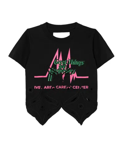 Conner Ives Spliced Satin T-shirt In Black
