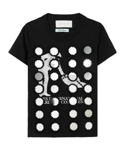 Conner Ives Embellished Printed Cotton-jersey T-shirt In Black