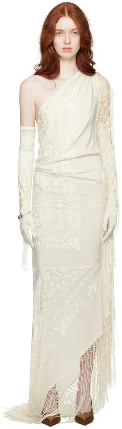 Conner Ives Ssense Exclusive Off-white Piano Shawl Maxi Dress In Cream/multi