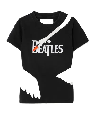 Conner Ives Swan Appliquéd Printed Cotton-jersey T-shirt In Black
