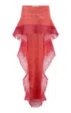 Conner Ives Tassel-trimmed High-to-low Silk Skirt In Red