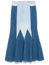 Conner Ives The Reconstituted Denim Godet Maxi Skirt In Blue