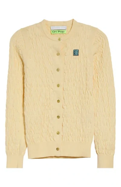 Conner Ives The Shirred Knit Cotton & Cashmere Cardigan In Yellow