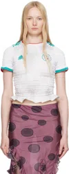 Conner Ives White Reconstituted Shirred Henley Polo