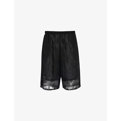 Conner Ives Womens Black Lace-overlay Relaxed-fit Woven Shorts