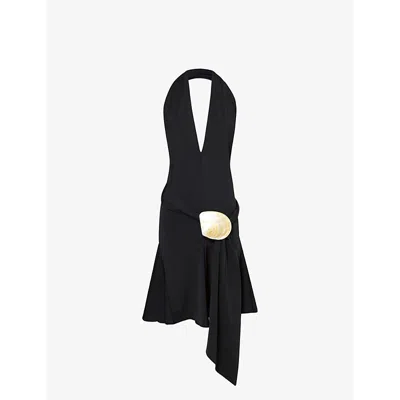 Conner Ives Womens Black Shell-embellished Halterneck Stretch-jersey Midi Dress