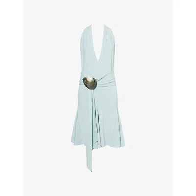 Conner Ives Womens Blue Sash Belt Stretch-jersey Mini Dress