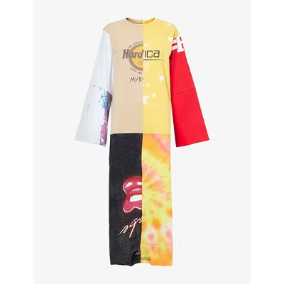 Conner Ives Womens Contrast-panels Wide-long-sleeves Cotton-jersey Maxi Dress Multi