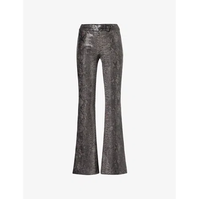 Conner Ives Womens Snake-print Flared Straight-leg Mid-rise Woven Trousers