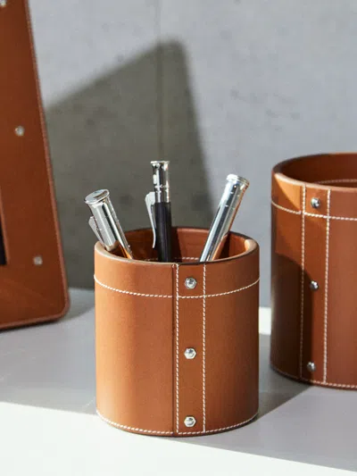 Connolly Leather Small Pen Pot  Abask Luxury Gift In Brown