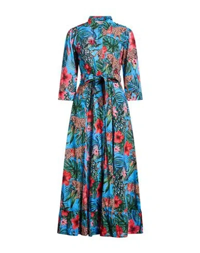 Connor & Blake Woman Maxi Dress Azure Size L Cotton In Blue