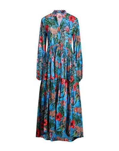 Connor & Blake Woman Maxi Dress Azure Size L Cotton In Blue