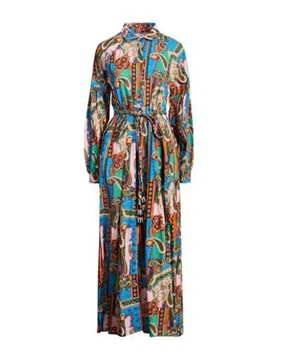 Connor & Blake Woman Maxi Dress Azure Size L Cotton In Blue