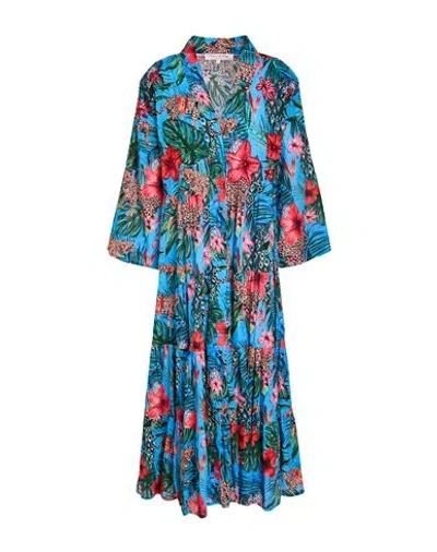 Connor & Blake Woman Maxi Dress Azure Size M Cotton In Blue