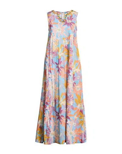 Connor & Blake Woman Maxi Dress Azure Size Xl Cotton In Multi