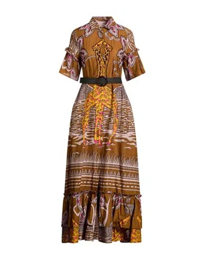 Connor & Blake Woman Maxi Dress Brown Size L Cotton In Multi