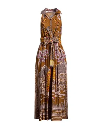 Connor & Blake Woman Maxi Dress Dark Brown Size Xs Cotton In Multi