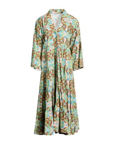 Connor & Blake Woman Maxi Dress Green Size L Cotton In Multi